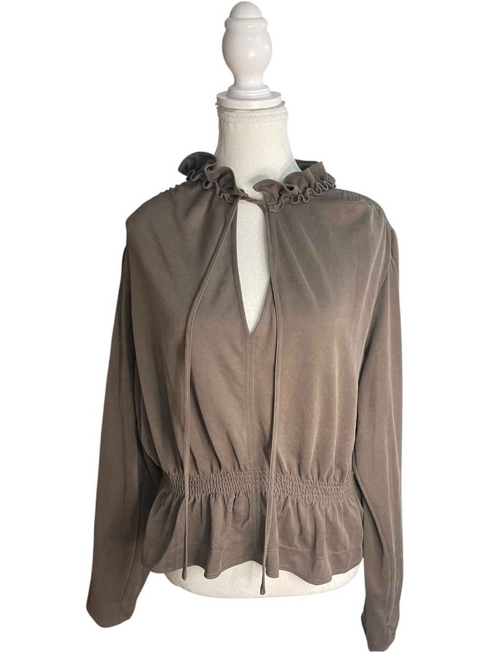 Rebecca Taylor Slit Neck Blouse Taupe